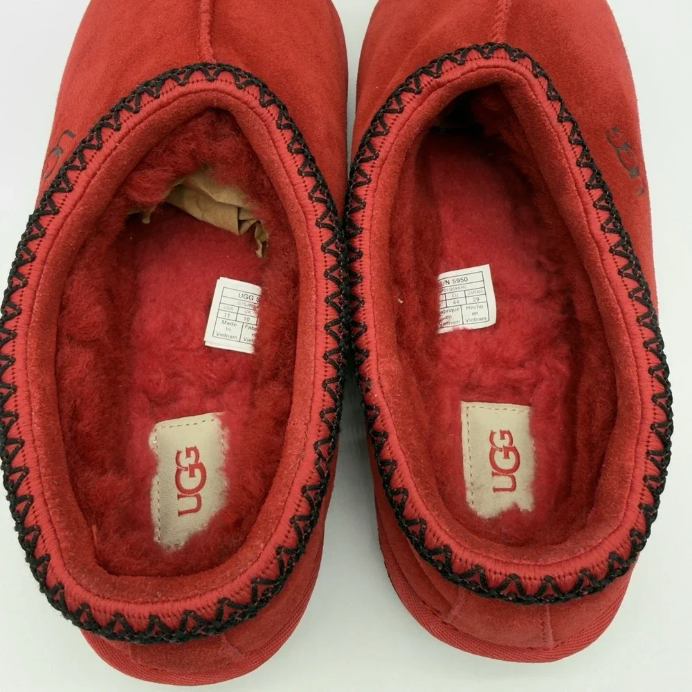 UGG Tasman Samba Red Suede Comfort Slip On Sheepskin Slippers Size 11 - Picture 9 of 14